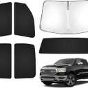 T TGBROS Window Shades for Dodge Ram 1500 Crew Cab 2019-2025 2026 Windshield Side Rear Window Full Set Blackout Shades for Ram 1500 Crew Cab Accessories Foldable Privacy Window Cover 6PCS