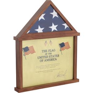 HBCY Creations Flag Display Case with Certificate Holder for 3' x 5' American Flag, Solid Wood with Glass Front with Wall Mount or Standing Display, Rustic Brown