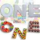 3PCS Charcuterie Letter Fillable Trays for Food,12 Large Wood Decorative Waterprooft Tray, Chocalater Candy Dessert Tray for 1st Birthday Baby Shower Party Food Dessert Table (ONE-Washed)