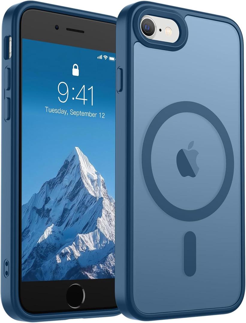 SUPFINE Magnetic for iPhone SE Case 2022 (3rd)/2020 (2nd), iPhone 8 Case (Compatible with MagSafe) (Military Grade Drop Protection) Slim Translucent Matte Phone Case, Deep Blue