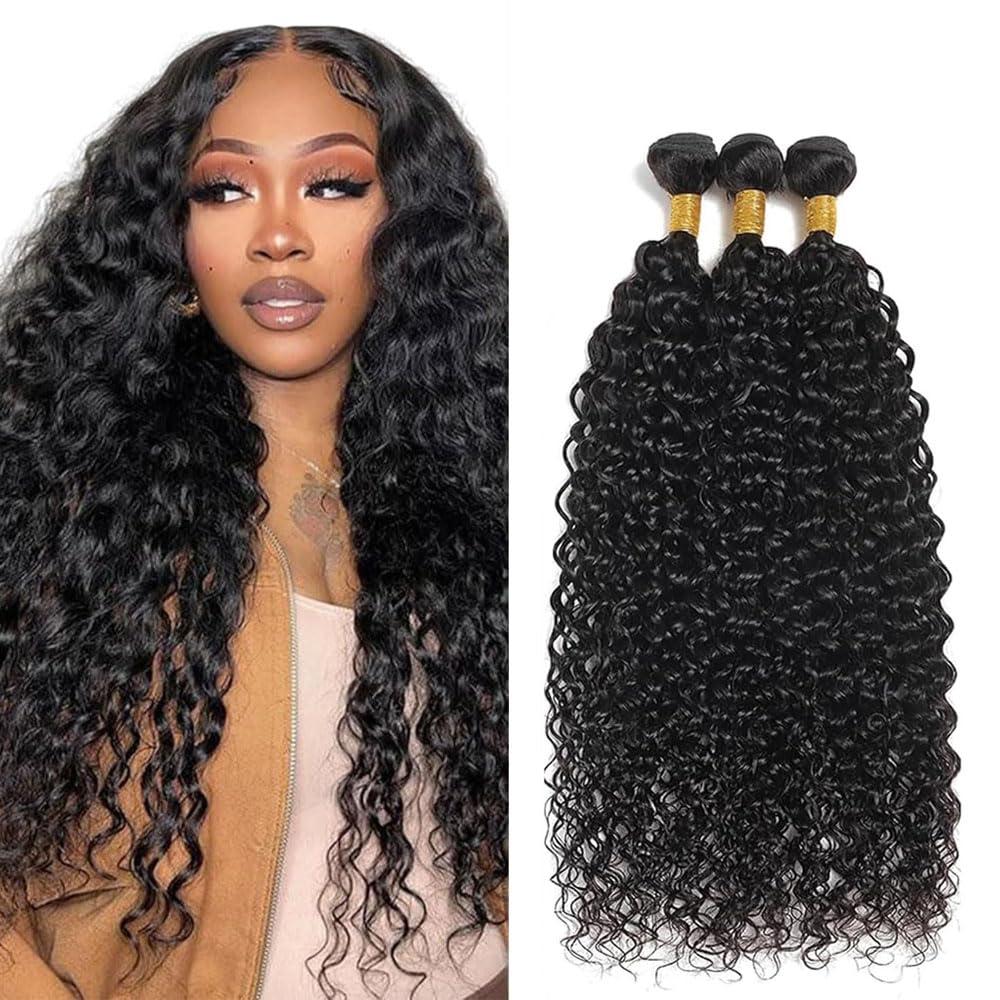 Water Wave Human Hair Bundles 30 32 34 Inch Unprocessed Brazilian Virgin Water Wave 3 Bundles Human Hair Natural Black Color