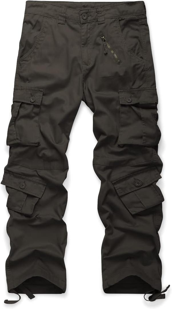 OCHENTA Men's Cotton Casual Cargo Work Pants Baggy Camo Tactical Combat Trousers with 8 Pockets (No Belt) (30, #3357 Grey Green)