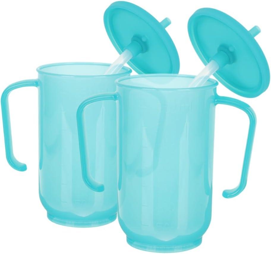 Beaupretty Adult Sippy Cups for Senior Adults with Straw and Handle - Spill-Proof Dysphagia Cup for Bedridden Patients - Plastic Hospital Water Bottle with Moderate Capacity