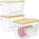 Delamu Acrylic Trash Bag Holder, 3 Pack Stackable Garbage Holder for 4-33 Gallon Bags, Clear Organizer Bins for Under Sink Organization, Pantry Storage, Cabinet, Kitchen, Laundry, Bathroom