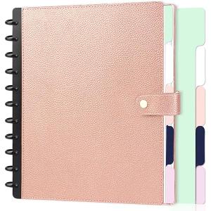 SKLENICE PU Leather Discbound Notebook 8.5" x 11" Disc Bound Planner Supplies with Discs 5 Tab Note Dividers & 60 Pages Wide Ruled Disc Planner for Work Travel Note Taking (Letter Size, Rose Gold)