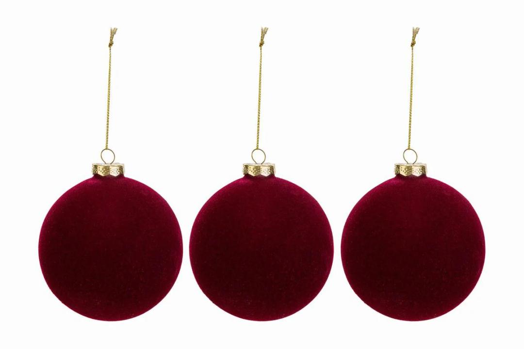 60PCS Christmas Velvet Ball Ornaments 4 Sizes Velvet Balls Bulk Flocked Shatterproof Decorations for Holiday Xmas Tree Decor (Dark Red)