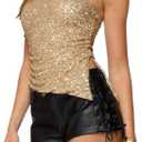 Women Sequins Tube Tops Sexy Strapless Sparkly Split Hem Vest Shiny Glitter Night Out Bandeau Tops Clubwear Crop Tops, Small
