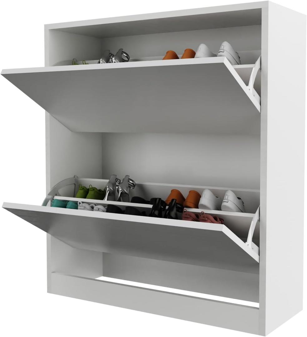 Shoe Cabinet with 2 Flip Drawers, Shoe Rack Organizer, Storage for Entryway with Adjustable Shelf, Hidden Cabinet for Hallway, Living Room, White 33" H x 28.7" W x 10.23" D