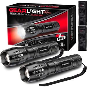 GearLight LED Flashlights - Mini Camping Flashlights with High Lumens, 5 Modes, Zoomable Beam - Powerful, Bright, and Versatile Tactical Flash Light for Outdoor and Home Use (2 Pack, (Batteries Not Included), S1000)