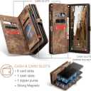 Asuwish Phone Case for Samsung Galaxy S23 Ultra 5G Zipper Wallet Detachable Cover with Screen Protector and Leather Flip Cash Card Holder Cell Accessories S23ultra 23S S 23 S23ultra5g Women Men Brown