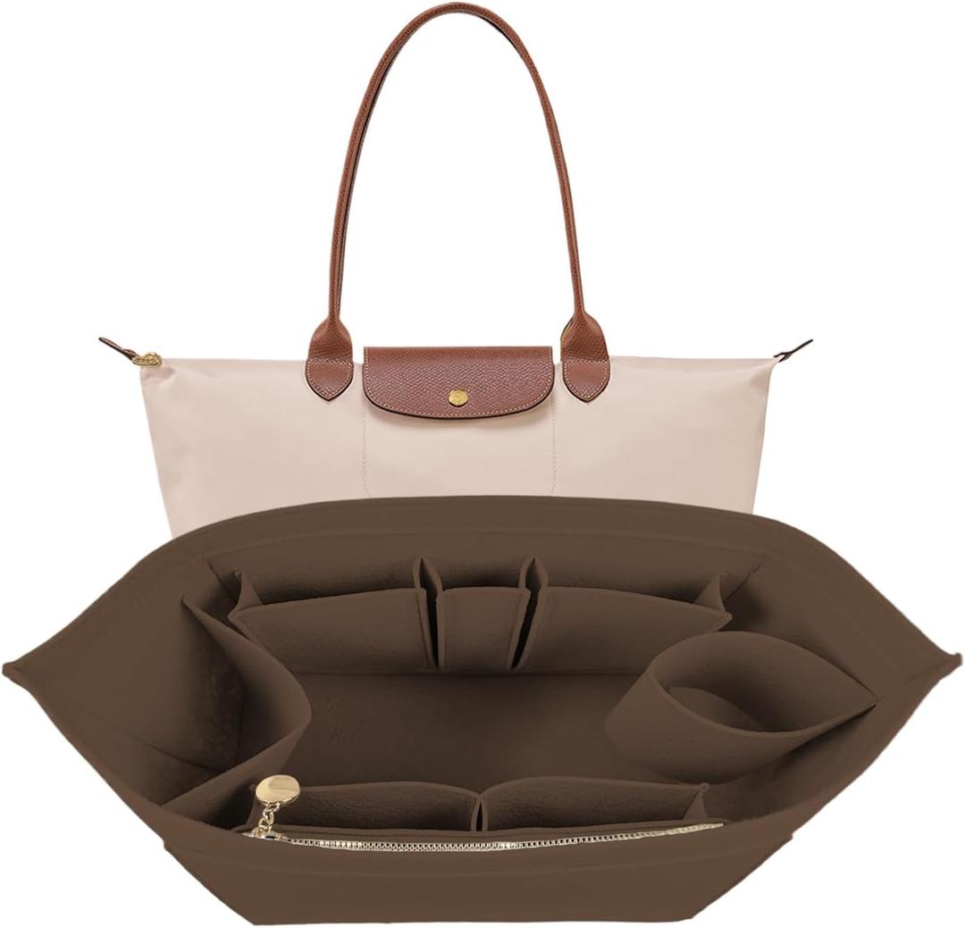 Lckaey Organizer Insert For Long Champ Le Pliage Purse Organizer Premium Felt 1012-25Coffee-S