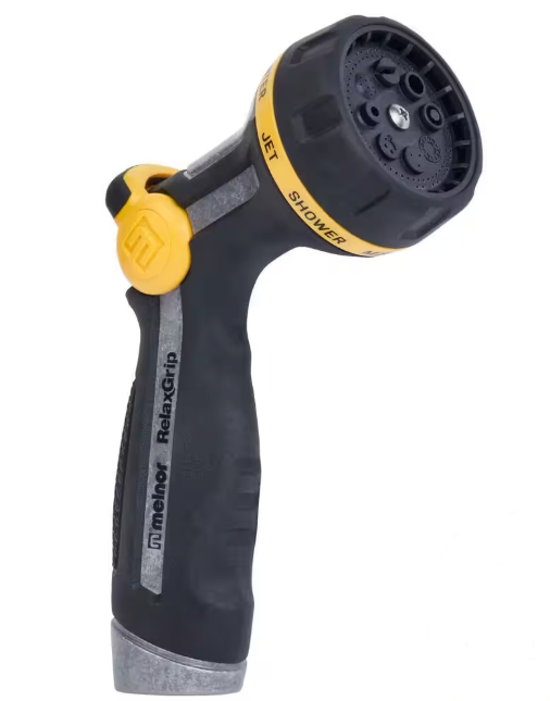 Melnor XT Metal Garden Hose Nozzle; Front Trigger with Flow Control; 8 Watering Patterns; 100% Metal Body with Fully Rubberized Slip Resistant Grip