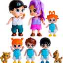 FUNERICA Dollhouse Family Figures & Pets  Bendable Play Dolls for Imaginative Fun & Doll House Play  Little People Family Set with Miniature Accessories  Made of Quality Plastic