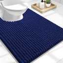 OLANLY Thick Toilet Rugs U-Shaped 24x20, Extra Soft Absorbent Shaggy Chenille Contour Bathroom Rugs for Toilet, Dry Quickly, Machine Washable, Non-Slip Bath Mat, Navy