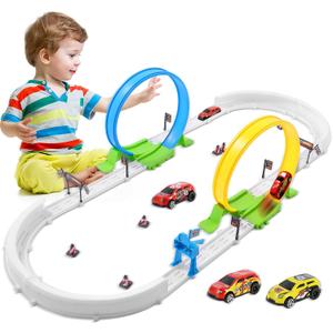 360-degree Thrilling Loop Track Includes Two Loops and Three 1:64 Scale Toy Cars for Easy Storage. It's Perfect for Boys Aged 3-7 and Makes a for Birthdays, Halloween, Christmas