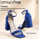 IDIFU Blue Heels High Chunky Block Square Open Toe Ankle Strap Heeled Sandals Wedding Bridal Prom Dressy Comfortable Sexy Trendy Bride Bridesmaid Dress Shoes Thick Heels(Blue Suede, 6)
