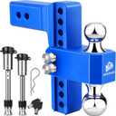 METOWARE Adjustable Trailer Hitch for 2.5 Inch Receiver, 8" Drop/Rise Heavy Duty Aluminum Tow Hitch, 18,000 LBS GTW, Dual Ball (2" & 2-5/16"), Double Stainless Steel Locks & Hitch Pin (Blue)