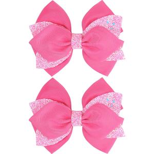 4 Inch Sparkly Glitter Pink Hair Bow Clips for Girls Boutique Sequin Alligator Barrettes Pins for Teens Toddler Children Kids Grosgrain Hair Accessories for Christmas Halloween Fall Birthday