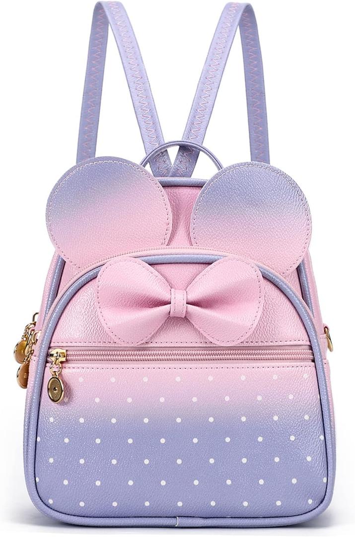 KL928 Girls Mini Backpack Bowknot Polka Dot Cute Small Daypacks Convertible Shoulder Bag Purse for Women (Pink#light Purple)