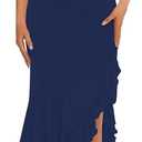 BORIFLORS Women's Elegant Bodycon Ruched Maxi Cocktail Dress Mesh Sleeveless Mermaid Ruffle Beach Wedding Guest Long Dresses (Blue, S)