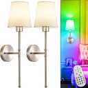 Depuley Battery Operated Wall Sconce: Set of 2 Wireless Wall Lights with Remote for Bedroom - 12 Colors Rechargeable Wall Lamp for Living Room Dining Room Hallway Bathroom Staircases - Nickel 24 Inch