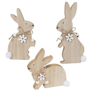 WellSign Easter Bunny Table Wooden Sign Decorations for Home, 3 Pieces Farmhouse Rabbit with Pompom Ball for Tabletop tiered tray Shelf Mantel Party Outdoor Indoor Decor