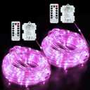 JMEXSUSS 2 Pack Pink String Lights Battery Operated Rope Lights Outdoor, 33ft 100 LED Battery Powered Christmas Lights with Remote, 8 Modes Pink Fairy Light for Garden Party Valentines Day Decorations