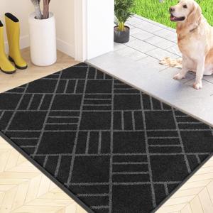 Non Slip Entryway Rug 20" x 32", Dirt Trapper Door Mat, Inside Washable Rug for Kitchen, Bathroom, Bedroom, Floor (1'8" x 2'8" (Rectangular), Charcoal)