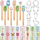 Remerry 8 Sets Easter Spatulas and Cookie Cutters Set Spring Baking Gift Stainless Steel Bunny Egg Chick Carrot Cookie Cutters Baking Spatula Greet Cards Cooking Gift for Easter Cake DIY Supplies