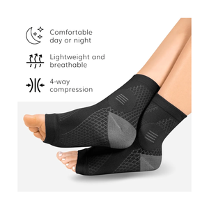 BraceAbility Neuropathy Socks (Pair) - Peripheral Neuritis Compression Diabetic Toeless Foot Sleeves for Nerve Damage Pain in Feet, Ankle Gout, Plantar Fasciitis Relief Brace for Men and Women (L - Black)
