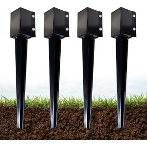 ARIFARO Fence Post Anchor 24 inch Ground Spike Heavy Duty Metal Black Powder Coated Fence Stakes Post, 4x4 inch(3.5 x3.5 inch Inner) Pack of 4