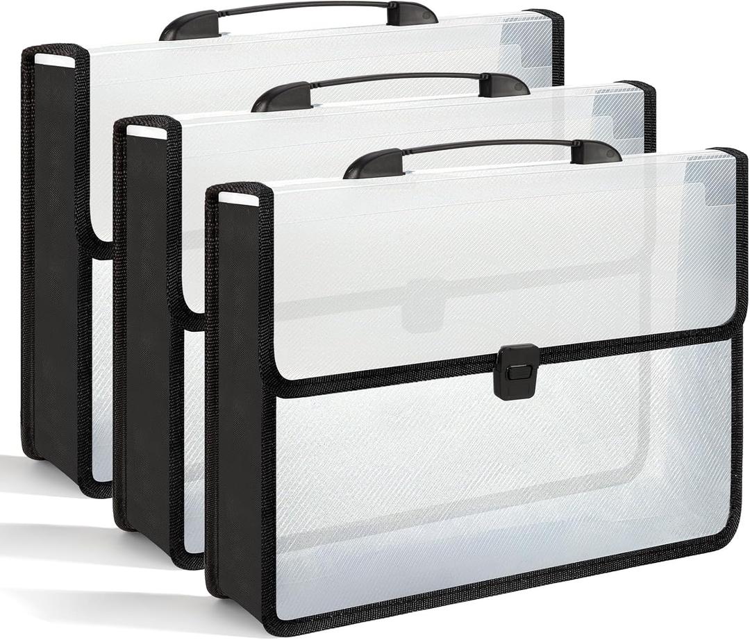 3 Pieces A3 11 x 17 inch Expandable File Folder with Handle Expandable Folders for Documents Snap Closure Black Horizontal Large Clear Organizer Storage for Plots Charts