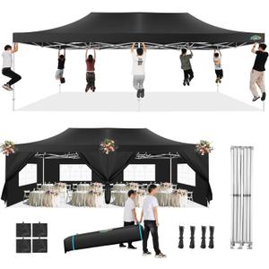 COBIZI 13x26 Pop Up Tent Heavy Duty Canopy with Removable Sidewalls Party Tent Outdoor Wedding Large Event Tent with Roller Bag for Garden Lawn Waterproof UPF 50+ Easy Up, Black (Framework Upgraded)