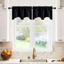 NICETOWN 2 Panels Blackout Valances Farmhouse Kitchen Window Treatment Thermal Insulated Room Darkening RV Camper Valances Rod Pocket for Kitchen/Bedroom/Office, 42 x 18 inch Long, Black