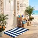 Duraaamo Nautical Navy White Stripe Outdoor Rug 2' X 3' USA 4th of July Door Mat Summer Navigation Welcome Doormat for 250 Anniversary Front Porch Patio Entryway Beach Modern Coastal House Decor