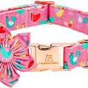 Lionheart glory Easter Day Dog Collar with Flower Dog Collar for Large Dogs, Easter Chickens Colorful Dog Flower Collars Spring Pink Collars Pet Collar Flowers