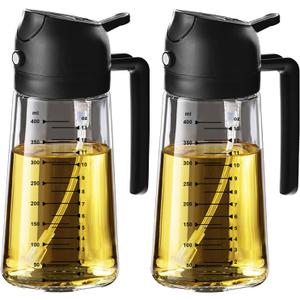 TrendPlain 16oz/470ml Glass Olive Oil Sprayer for Cooking  2 in 1 Olive Oil Dispenser Bottle for Kitchen Gadgets and Air Fryer Accessories, Salad, BBQ - 2 Black