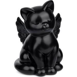 Black Cat Urn for Ashes - Sleeping Angel Memorial Figurine, Cremation Funeral Statue for Pet Lovers