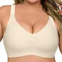 Plus Size Wireless Bras for Women V Neck Seamless Bras Comfort Full Coverage Bralette Push Up Soft Cup Everyday Sleep Bra Fog (Beige, XXXL)