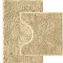 Bathroom Rugs Sets 2 Piece,Super Absorbent Chenille Bath Mats and U-Shaped Toilet Rug,Strong PVC Non Slip Backing,Microfiber Washable Dry Quickly Bath Mats for Bathroom(20"x32"+20"x20"U, Camel)