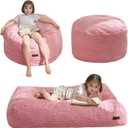 MAXYOYO Bean Bag Chair Bed for Kids, Convertible Bean Bag Folds from Lazy Chair to Floor Mattress Bed, Machine Washable Corded Fabric, Stuffed Floor Sofa Couch for Boys and Girls, Pink
