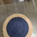 Rug Round Natural Jute Hand Woven Braided Area Rug Beige Blue Color Carpet (2x2 Feet Round)