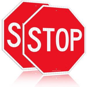 Faittoo Stop Signs, (2 Pack) 30 x 30 Inches Octagon Engineer Grade Reflective Sheeting Street Slow Warning Signs, Rust Free Aluminum, UV Protected and Waterproof, Weather Resistant, Durable Ink