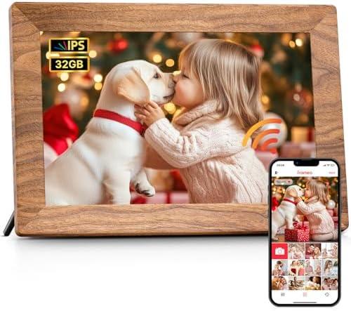 Frameo 10.1" Digital Picture Frame, Smart WiFi Digital Photo Frame with 1280x800 HD IPS Touch Screen 32GB Memory Auto-Rotate Wall Mounted, Share Photos/Videos from Phone Anywhere - Brown