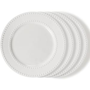 Wareland Embossed Salad Plates Set of 4, 8 inch White Ceramic Dessert Appetizer Plates, Small Dinner Plates, Restaurant Kitchen Dish, Scratch-Resistant, Chip-Resistant, Oven Microwave Dishwasher Safe