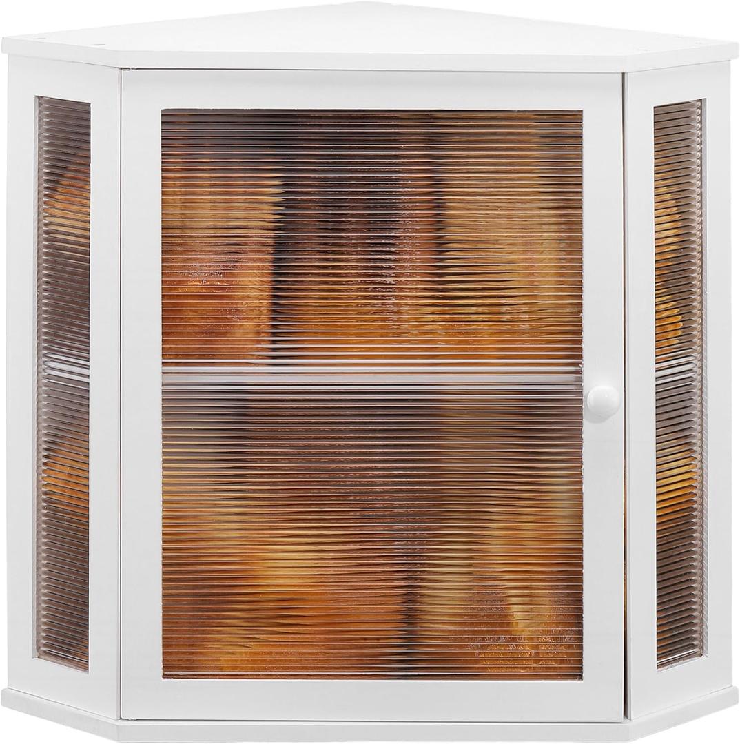 Corner Bread Box for Kitchen Countertop - Bamboo Large Capacity Bread Storage Bin with Acrylic Wavy Door Panel,Bread Box (White,Extra Large)