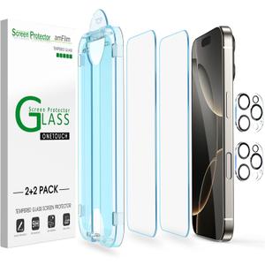 amFilm AutoAlignment OneTouch for iPhone 16 Pro [6.3''] Screen Protector + Camera Lens Protector, Tempered Glass, 30 seconds Installation, Bubble Free, Case Friendly, AntiScratch [2+2 Pack]