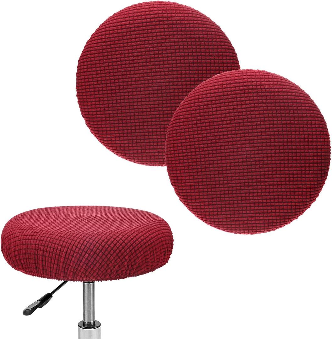 M METERXITY 2-Pack Bar Stool Covers Round, for 12-14 Inch Polyester Corn Grid Seat Covers with Elastic Bands for Bar Stool/Round Cushion [Red]