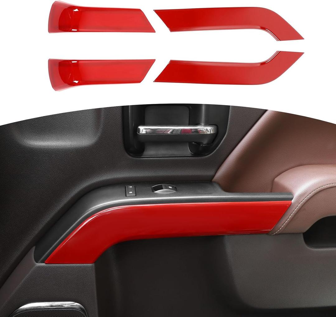 RT-TCZ for Silverado Red Inner Door Handle Panel Trim Cover for Chevy Silverado GMC Sierra 2014-2018 Red Interior Accessories 4pcs (Only for Crew Cab)