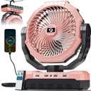 FRIZCOL 3-in-1 Camping Fan - Portable Fans Rechargeable - 24000mAh Battery Powered Fan with Light for Indoor, Outdoor, Tent, Travel, Fishing, Jobsite, Gifts for Men Dad Him - Pink